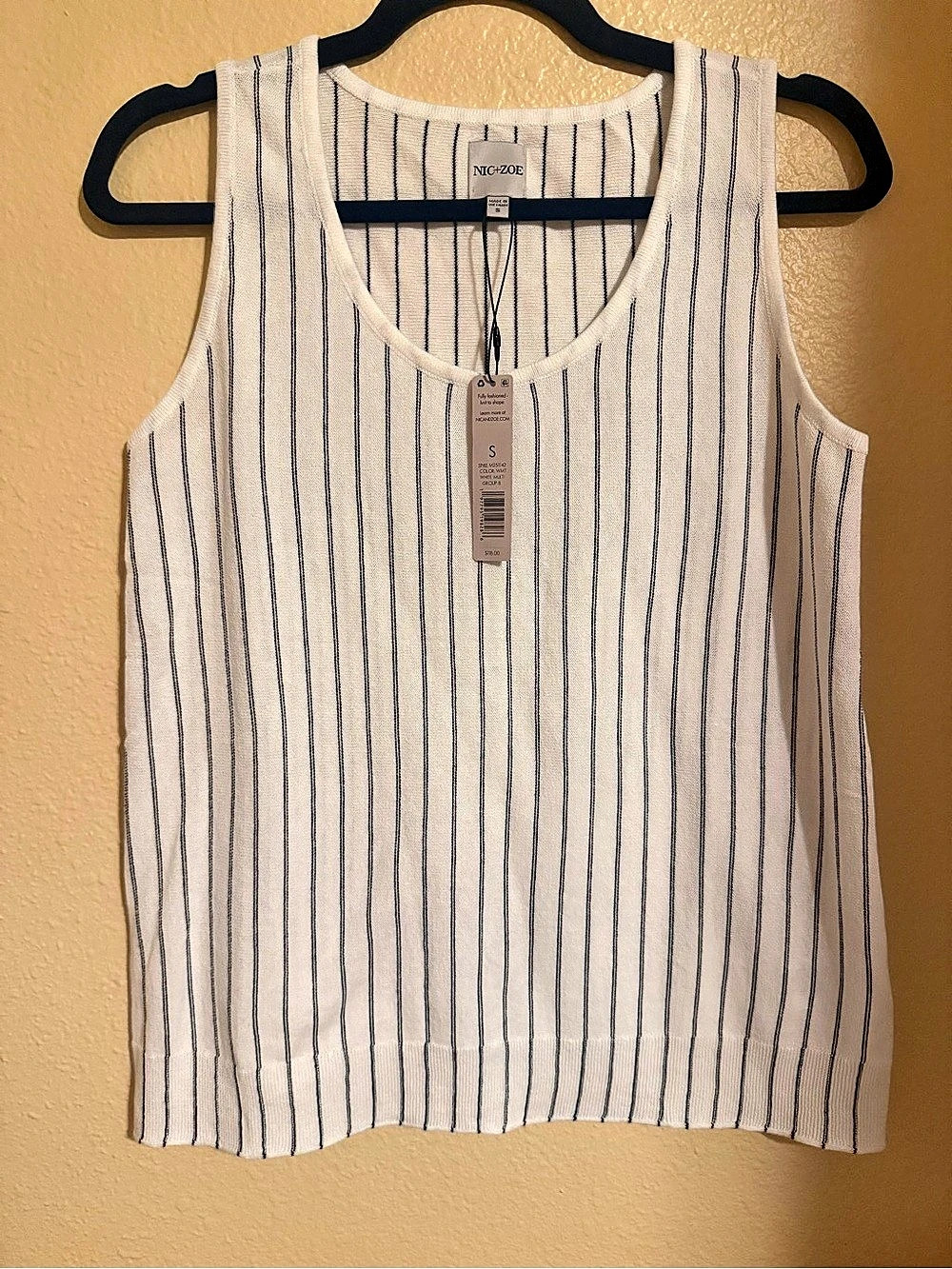 NIC+ZOE Striped Tank Top in White & Blue Size Small NWT